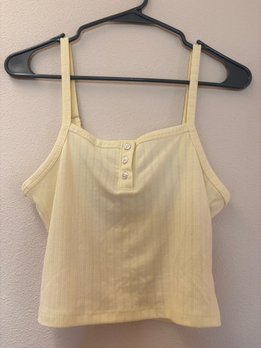 Abercrombie and Fitch Pale Yellow Ribbed Button-Front Cropped Tank